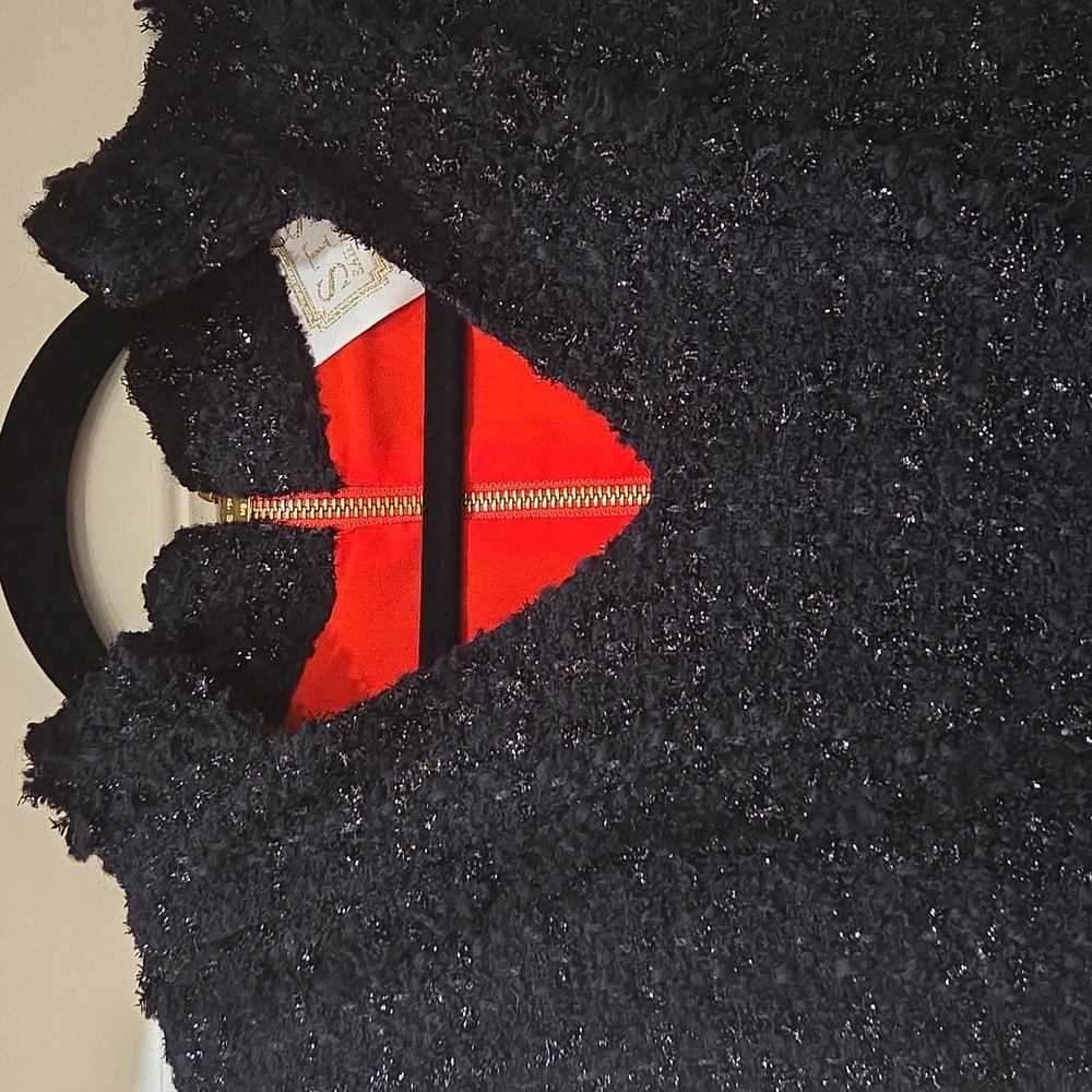 Sail to Sable Black Boucle Tweed Sparkle Holiday Dress 8